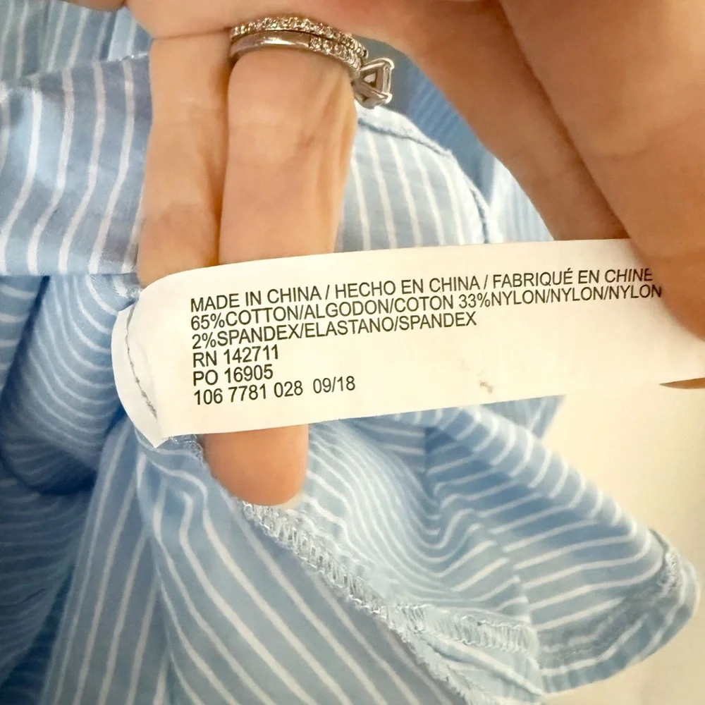 Eloquii Puff Sleeve Button Down Shirt with Tie in Blue & White Stripe size 16 - Picture 4 of 5